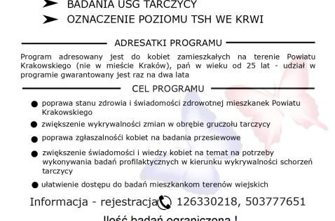 Czernichów, „Profilaktyka chorób tarczycy – badania przesiewowe”, 18 sierpnia, rejestracja pod numerami telefonów: 12 633 02 18 i 503 777 651